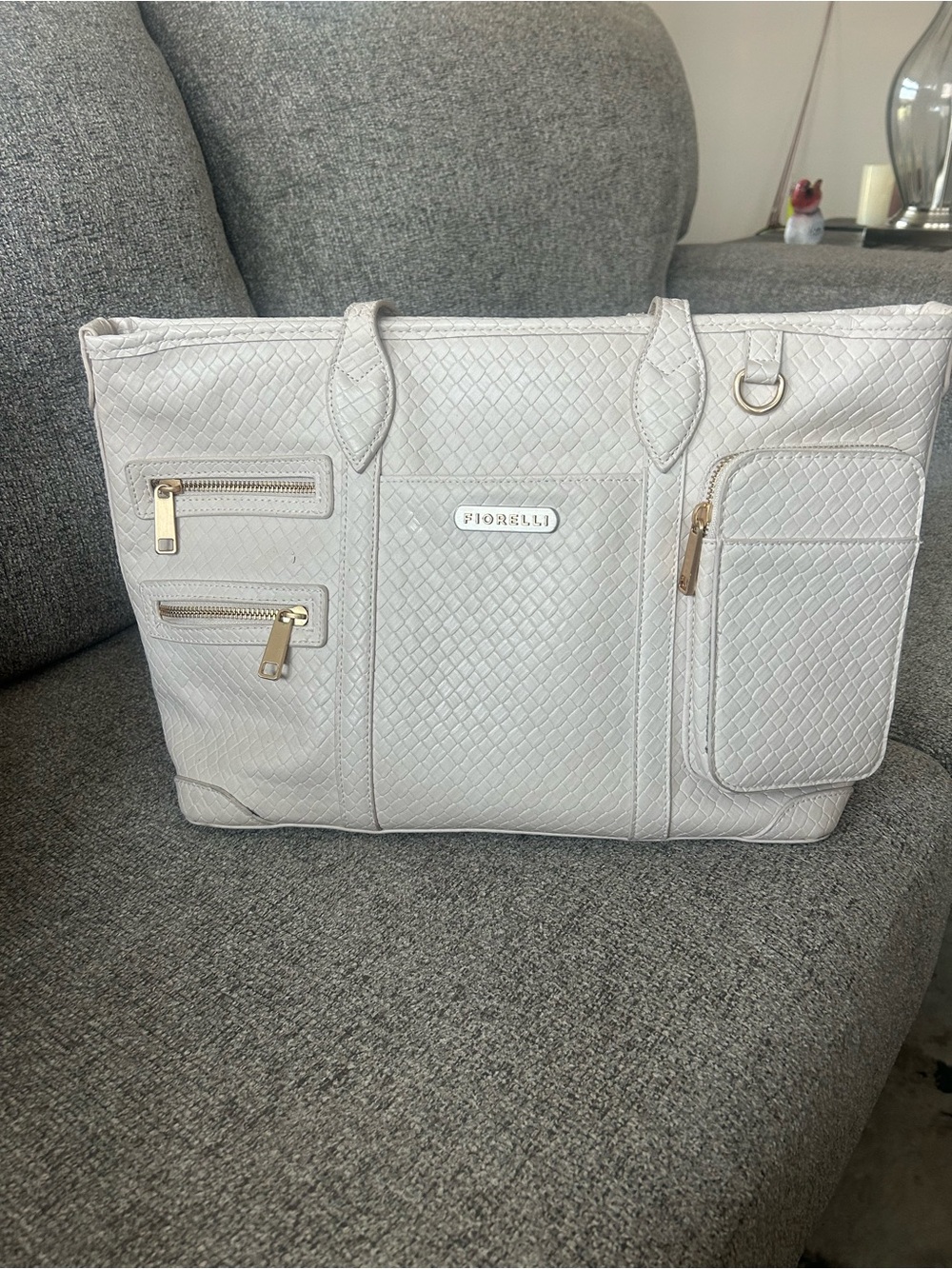 Cream Vinyl Quilted Tote Bag